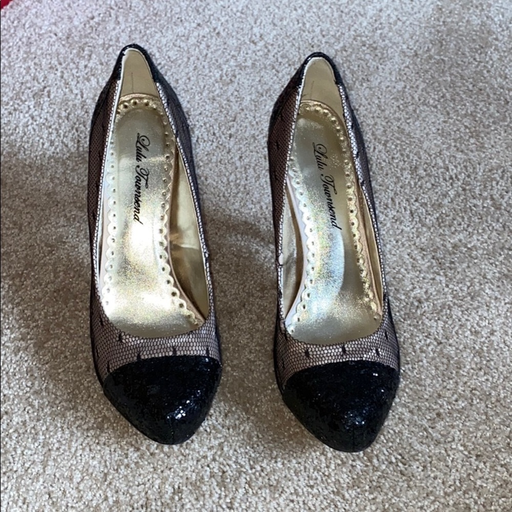 Lace and black sparkle heel